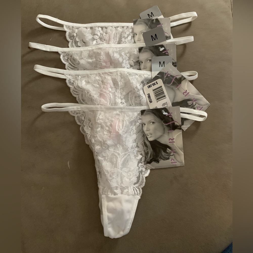 Parisa white lace bikini thong set of 4 size medium .